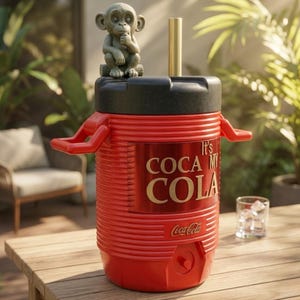 Minikylburkhållare STL-fil | Coca Cola-stil vattenkylare 3D-utskrift, dryckeskylare STl, dryckesdispenser utskrivbar, sommarcampingdekor