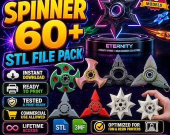 Paquete Ninja Spinner STL con más de 60 modelos, paquete de impresión 3D de Fidget Spinner con archivos STL y 3MF, licencia comercial incluida.
