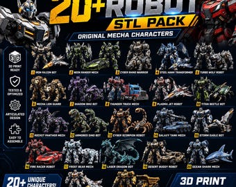 Paquete de archivos STL de robots transformables / Más de 20 archivos de impresión 3D de robots articulados / Descarga digital de modelos de figuras de acción mecánicas