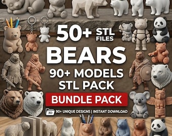 Paquete de archivos STL de osos, más de 90 modelos de osos para impresión 3D, paquete de archivos STL de animales adorables, decoración de osos polares y pandas, paquete de archivos STL para uso comercial