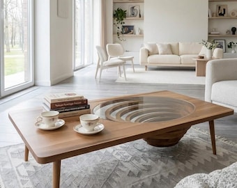 Bihter Coffee Table 136x68x33 Walnut White Geometric Wood Tempered Glass Modern Luxury Living Room Table