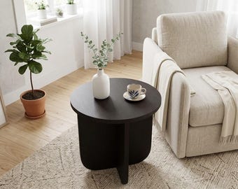 Beca Side Table 40cm Black | Minimalist Round Coffee Table, Small Spaces, Modern Living Room Decor, Easy Assembly