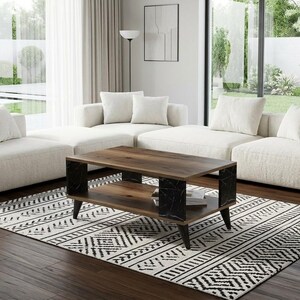 Handgemaakte City salontafel Ledya Bendir 90x54x41,6 cm bruin rechthoekig retro Scandinavisch retro-Scandinavisch 2-plank hoge poten krasbestendig duurzaam hout