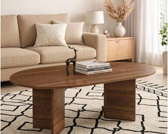 Oscar Model Oval Orta Sehpa 80x130cm Traverten Kahverengi Siyah Modern Lüks Dekoratif Sehpa Sabit Şık Tasarım Coffee Table