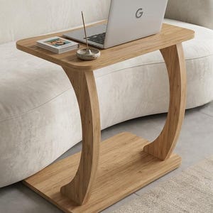 C Ayaklı Laptop Sehpası 56x59x35cm, Koltuk Yanı Kahvaltı Masası, Yüksek Çalışma Sehpası, Modern Ahşap Kahverengi Beyaz Antrasit Siyah Mermer