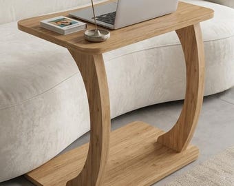 C Ayaklı Laptop Sehpası 56x59x35cm, Koltuk Yanı Kahvaltı Masası, Yüksek Çalışma Sehpası, Modern Ahşap Kahverengi Beyaz Antrasit Siyah Mermer