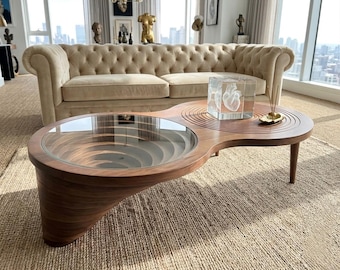 Modern Walnut Coffee Table Glass Top Wooden 136x68x33 Rectangular Oval Design Stylish Durable Minimalist Living Room Decor Furniture