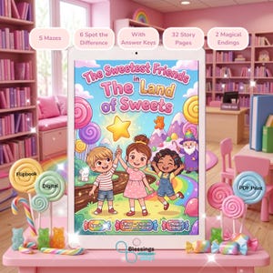 Interactive Kids Story Book | Decide your Own Path | Candy Adventure, Mazes, Spot the Difference (Digital Download)