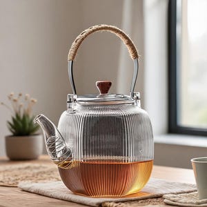 Heat-Resistant Striped Glass Water Kettle | Electric Ceramic Stove Tea Kettle | Glass Herbal Tea Pot | Tea Infuser | Tea Gathering Tea Set