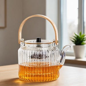 Glass teapot | Steamer | High-temperature resistant electric ceramic kettle | Household kettle with handle | Glass flower teapot