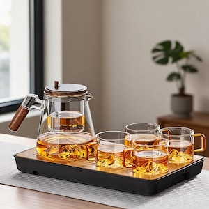 High-temperature resistant glass-lined teapot|Filter-type press-button tea infuser|Tea and water separator teapot|Tea set for tea ceremonies