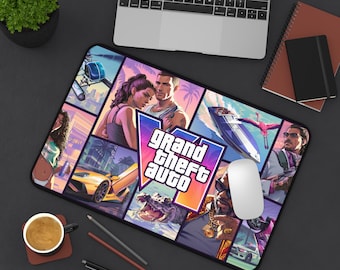 Tappetino da scrivania con collage di Grand Theft Auto 6 / Tappetino per mouse da gioco retrò al neon