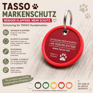 2x TASSO-skydd av TPU | Skyddsring för hundbrickor | Ljuddämpare för att förhindra skrammel | Repskydd | Olika färger
