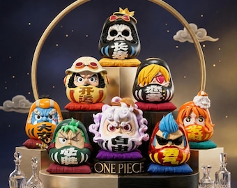 One Piece Daruma-figur – Luffy Zoro Nami Sanji Anime-figur, söt Q-version ministaty, manga skrivbords- och bildekorationspresent