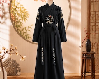 Japanskt tranekimono-set – Vintage samurai-yukata-kofta, broderad hanfu-cosplay-outfit, unisex retro japansk mantel