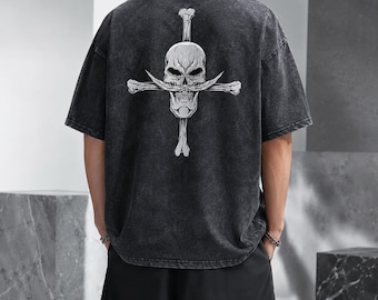 Whitebeard One Piece T-shirt – Tvättad bomull Anime-t-shirt, Överdimensionerad Harajuku Streetwear, Unisex Manga-grafik Sommartröja