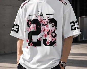 Japansk Sakura-t-shirt – Körsbärsblommig t-shirt, överdimensionerad Harajuku Streetwear-t-shirt, unisex sommartröja i bomull
