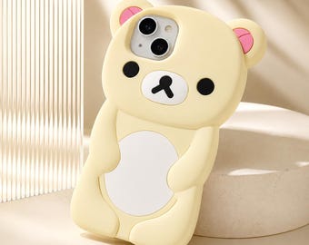 Rilakkuma iPhone-skal – Sött 3D-silikonfodral, kawaii tecknat skyddsskal för iPhone 16 15 14 13 12 Pro Max