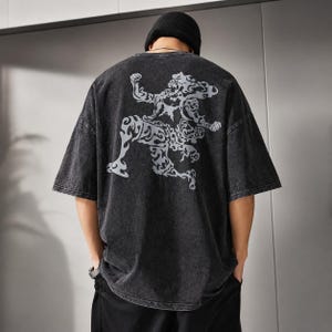 One Piece Luffy Oversized T-Shirt – Washed Cotton Anime Tee, Harajuku Streetwear Manga Shirt, Unisex Graphic Summer Top