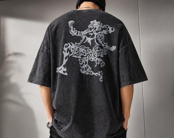 One Piece Luffy Oversized T-shirt – Tvättad bomull Anime T-shirt, Harajuku Streetwear Manga T-shirt, Unisex Grafisk Sommartopp