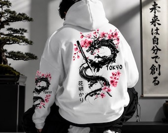 Y2K Dragon Hoodie – Harajuku Japanese Streetwear Sweatshirt, Oversized Hip Hop Kpop Hoodie, Unisex Graphic Pullover