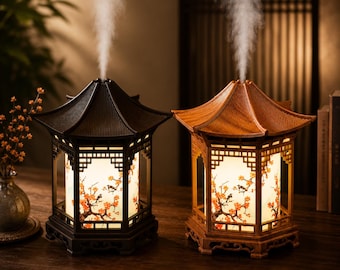 Nattlampa för luftfuktare i japansk stil – Bärbar USB-luftdiffusor, mini-skrivbordsluftfuktare, asiatisk lykta för heminredning