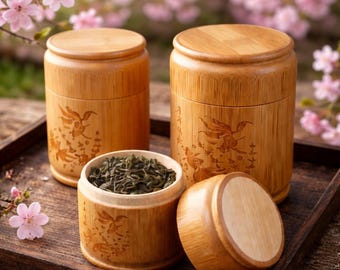 Boîte à thé japonaise en bambou faite main - boîte de rangement hermétique, boîte à thé en bois naturel, organisateur de cérémonie du thé, récipient à épices de cuisine