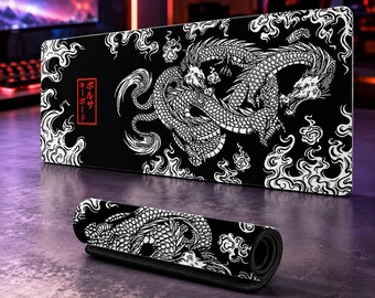 Japansk drake gamingmusmatta – Anime skrivbordsmatta, stor gamermusmatta, halkfri gummibas, e-sporttangentbordsmusmatta