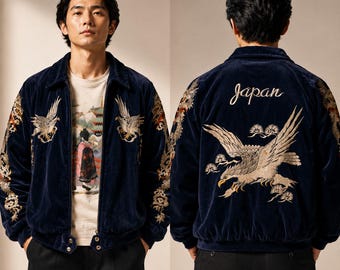 Japansk drakebomberjacka – Harajuku Y2K Streetwear, gotisk broderad fleecefodrad kappa, överdimensionerad hiphop-dragkedja