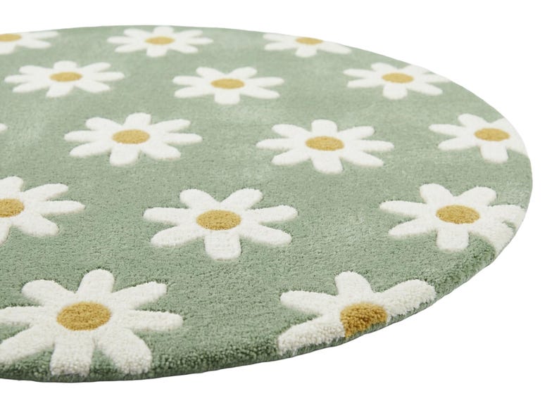 Hand Tufted Sage Green Daisy Rug, Round Wool Floral Area Rug for ...