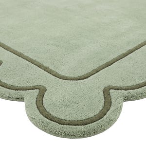 Sage Green Scalloped Wool Rug, Hand Tufted Area Rug, Wavy Edge Border, Premium Plush Japandi Decor Carpet, Living Room Bedroom Nursery Rug image 7