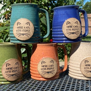 More Cats Coffee Mug: Handmade Pottery, Cat Lover Gift (16 oz)