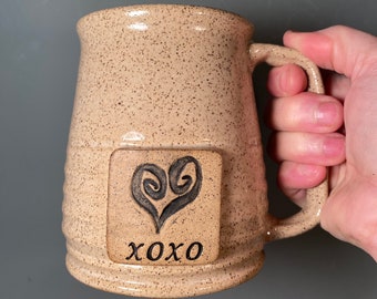 Heart Coffee Mug -valentine mug  -16 oz-ready to ship -Heart Stamp  -modern mug -Made To Order-ceramics -pottery - stoneware