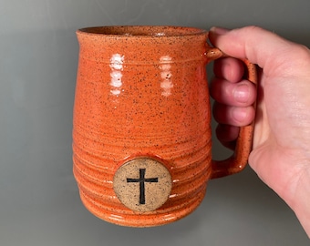 Cross Coffee Mug-easter gift-16 oz-ready to ship -christian Stamp image -religious gift idea -Made To Order-ceramics -pottery - stoneware