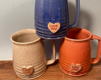 Heart Coffee Mug -candy heart inspired - ready to ship- valentine gift - gift idea - 16 oz modern coffee mug - ceramics -pottery - stoneware