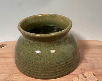 Long Ear Dog Bowl- Spaniel Bowl -mess free dog water bowl - Avocado Green pottery -ready to ship - ceramics - stoneware - pets - feeding