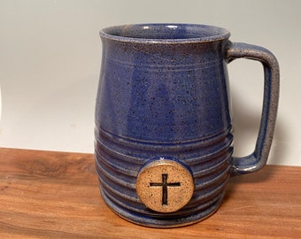 Cross Coffee Mug-easter gift-16 oz-ready to ship -christian Stamp image -religious gift idea -Made To Order-ceramics -pottery - stoneware