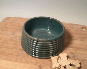 Small Cat  Dog dish - One Pottery pet Bowl - Minimalist -Aqua turquoise  - Pottery Bowl - ceramics - pottery - stoneware - pets - feeding