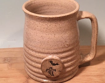 Ghost and bat Coffee Mug- Ivory white-Ready to Ship -16 oz- skull stamp image - Halloween modern coffee mug -ceramics -pottery -stoneware