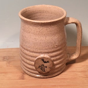 Ghost and bat Coffee Mug- Ivory white-Ready to Ship -16 oz- skull stamp image - Halloween modern coffee mug -ceramics -pottery -stoneware