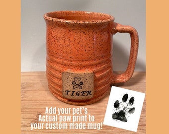 Paw Print Coffee Mug - Your pet paw print Custom Made --real pawprint mug 16 oz -Choose color- Made To Order- ceramics - pottery - stoneware