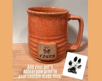 Custom Pet Paw Print Coffee Mug: Personalized Ceramic Stoneware (16 oz)