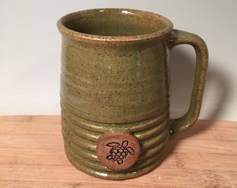 Sea Turtle Coffee Mug -avocado green  -16 oz-ready to ship -Turtle Stamp  -modern mug -Made To Order-ceramics -pottery - stoneware