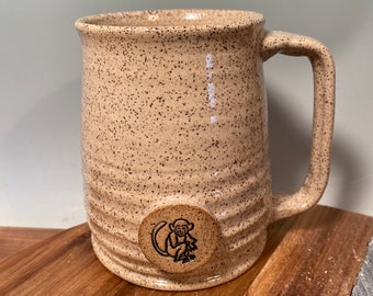 Monkey Coffee Mug - a Ivory white 16 oz -Ready to ship -Chimpanzee stamp-modern coffee mug - Made To Order- ceramics - pottery - stoneware