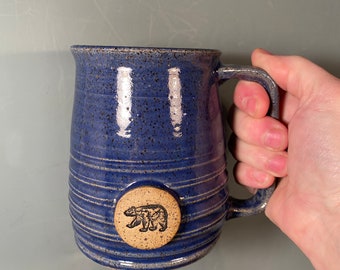 Bear Coffee Mug - cobalt blue -16 oz -Ready to ship -Dragonfly stamp-modern coffee mug - Made To Order- ceramics - pottery - stoneware