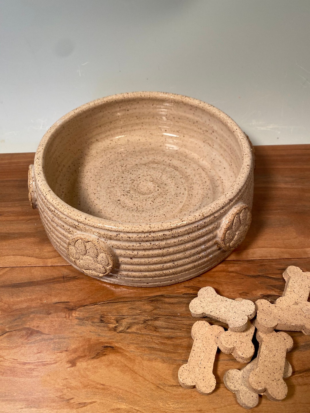 Handmade Ivory Stoneware Dog Bowl – Paw Print Ceramic Pet Dish - Etsy