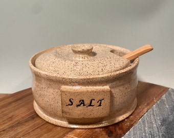 Pottery Salt Cellar - Kitchen Storage Jar -Ivory White Modern Pottery - Farmhouse style - ready to ship - ceramics - pottery - stoneware