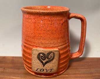 Heart Coffee Mug -valentine mug  -16 oz-ready to ship -Heart Stamp  -modern mug -Made To Order-ceramics -pottery - stoneware