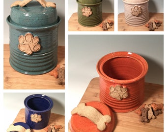 Custom Dog Treat Jar - Cat Treat Jar - Dog Bone Accent - Made to Order - Choose your color - ceramics - pottery - stoneware - pets - feeding