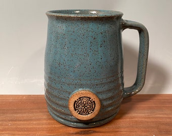 Celtic cross Knot Coffee Mug-avocado green-16 oz-ready to ship -Irish Stamp image -modern mug -Made To Order-ceramics -pottery - stoneware